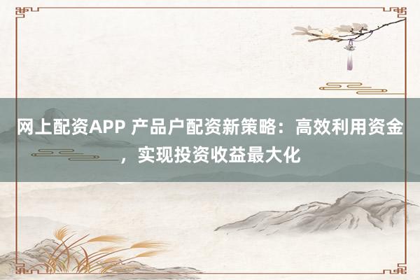 网上配资APP 产品户配资新策略：高效利用资金，实现投资收益最大化