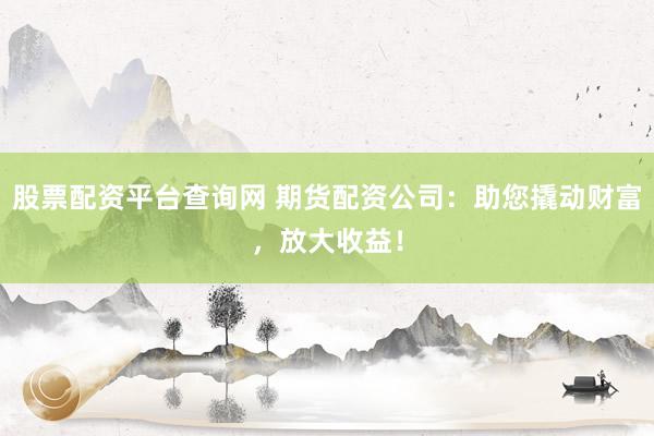 股票配资平台查询网 期货配资公司：助您撬动财富，放大收益！