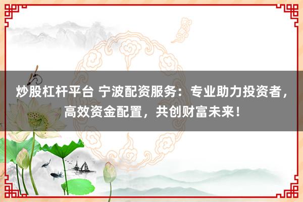 炒股杠杆平台 宁波配资服务：专业助力投资者，高效资金配置，共创财富未来！