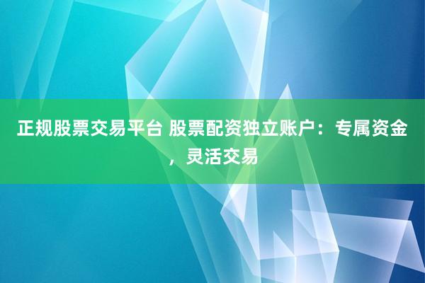 正规股票交易平台 股票配资独立账户：专属资金，灵活交易