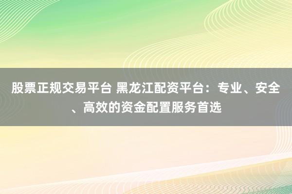 股票正规交易平台 黑龙江配资平台：专业、安全、高效的资金配置服务首选