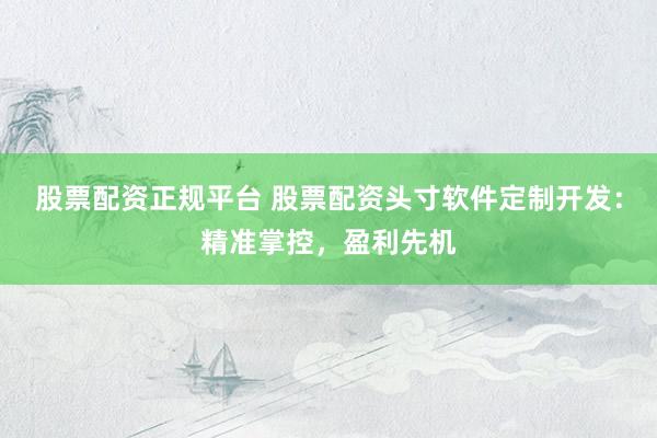 股票配资正规平台 股票配资头寸软件定制开发：精准掌控，盈利先机
