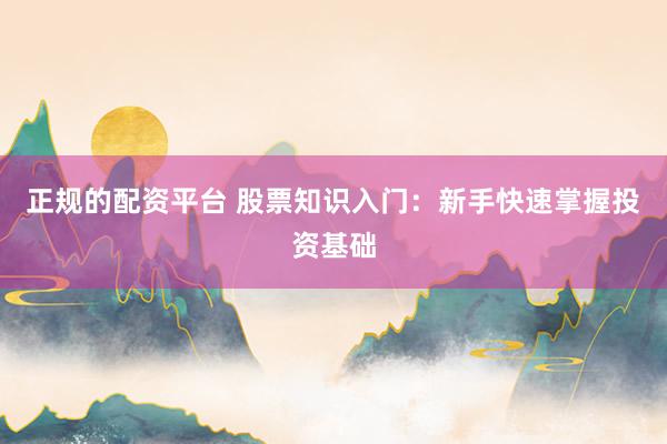 正规的配资平台 股票知识入门：新手快速掌握投资基础